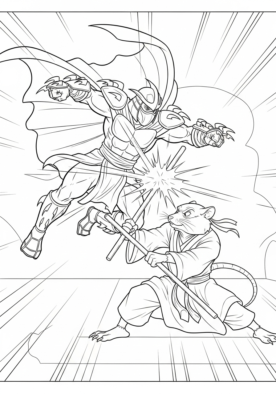 Ninja Turtle Coloring Pages 22 Shredder vs. Splinter epic battle coloring page