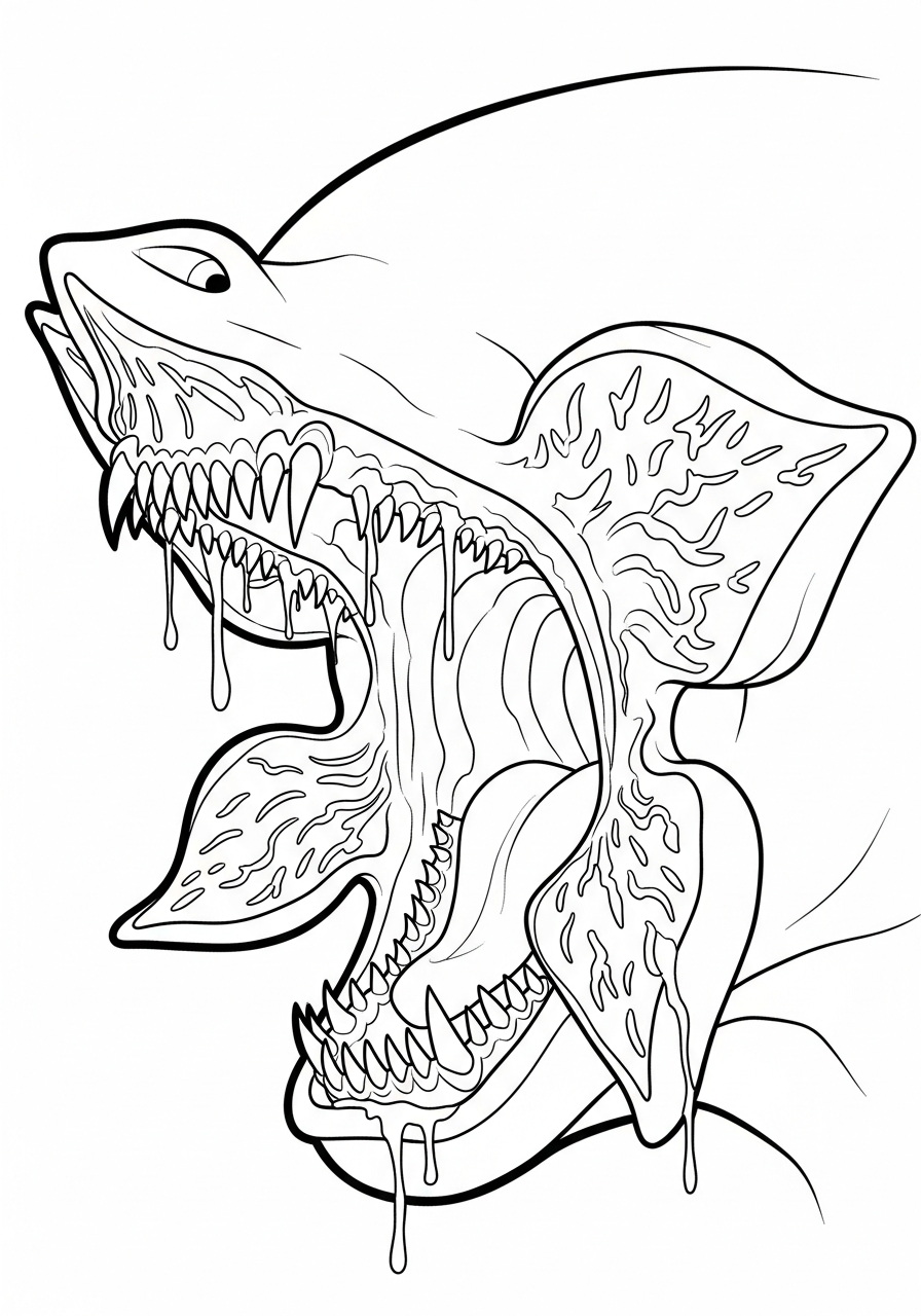 Side view of roaring Demogorgon coloring page