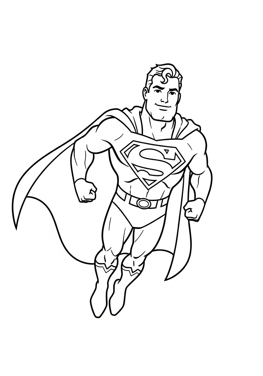 Simple bold-line Superman for toddlers coloring page