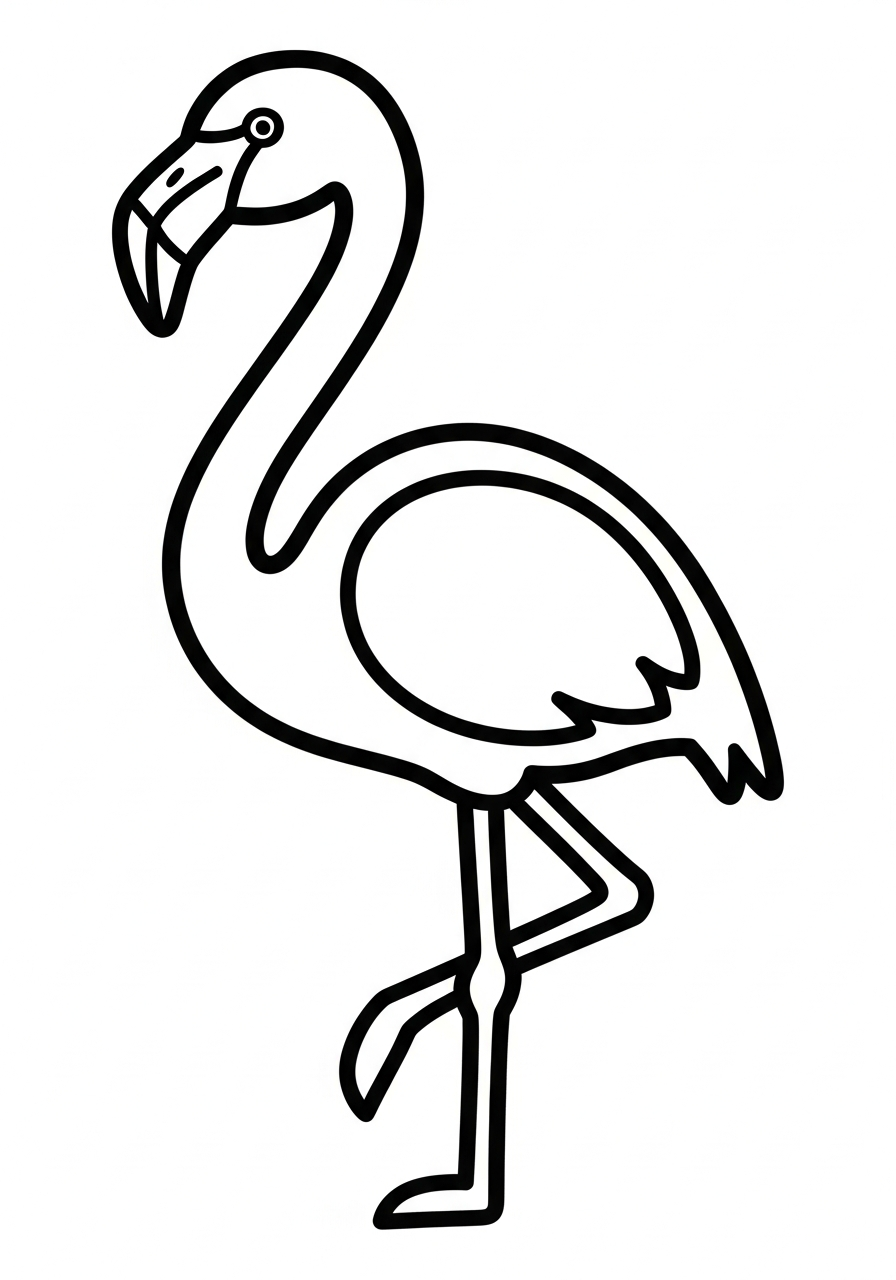 Simple bold-line flamingo for toddlers coloring page