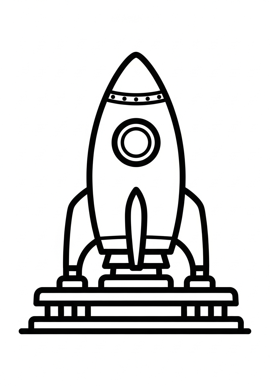 Rocket Ship Coloring Pages 22 Simple cartoon rocket on launchpad coloring page