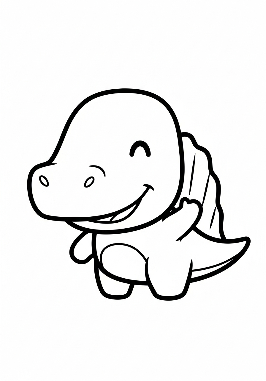 Simple chibi Spinosaurus waving coloring page