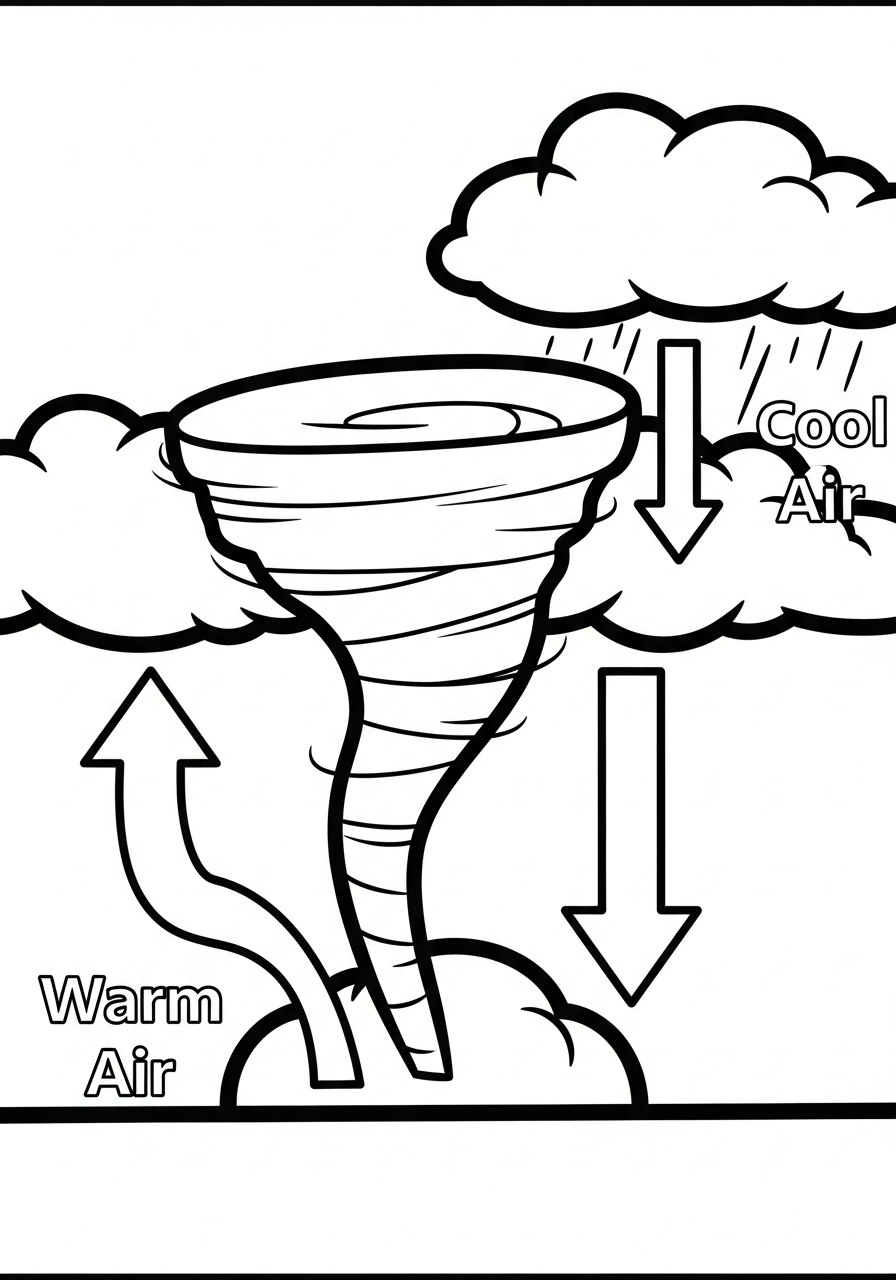 Simple diagram of tornado formation coloring page