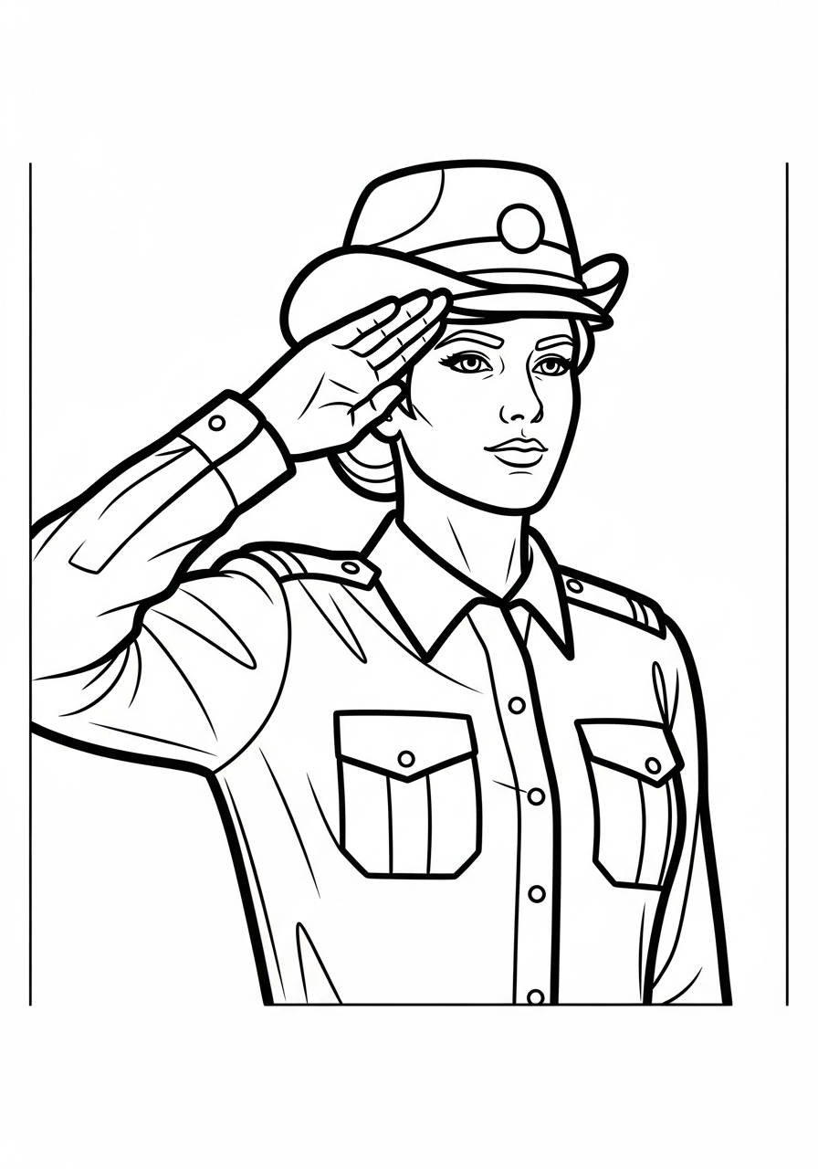 Veterans Day Coloring Pages 16 Simple female soldier saluting coloring page