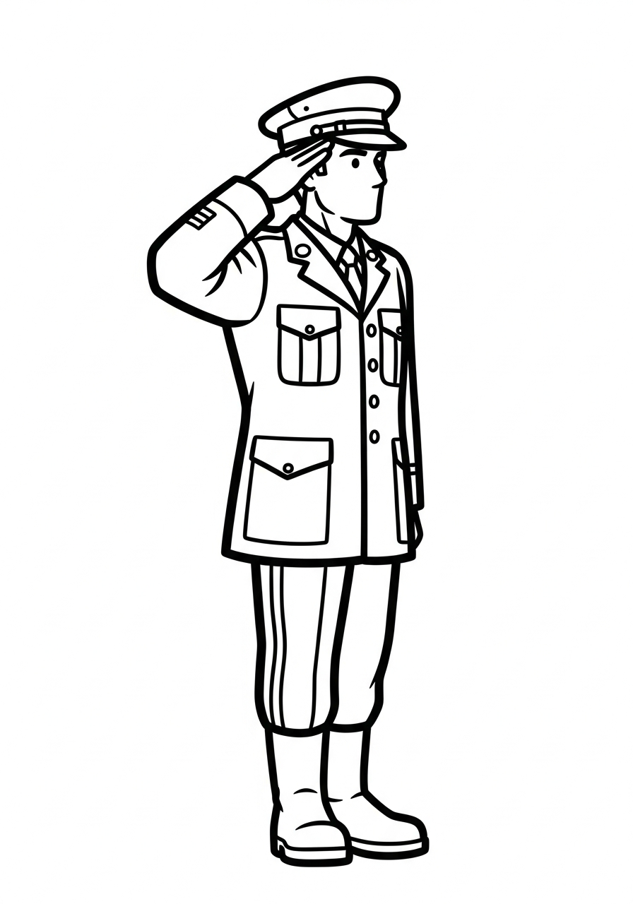 Veterans Day Coloring Pages 18 Simple male soldier saluting coloring page