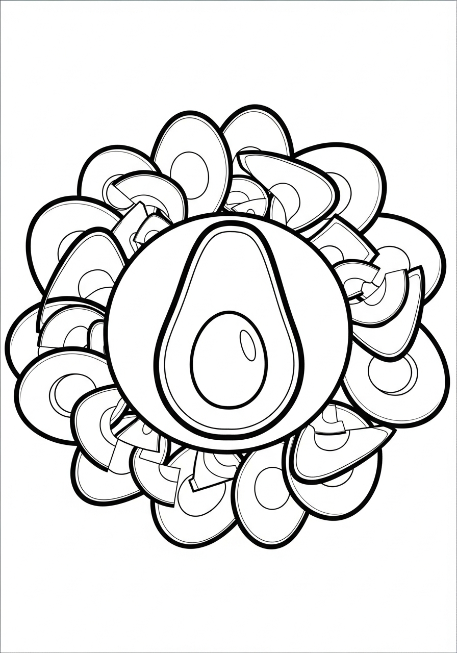 Simple mandala with repeating avocados coloring page