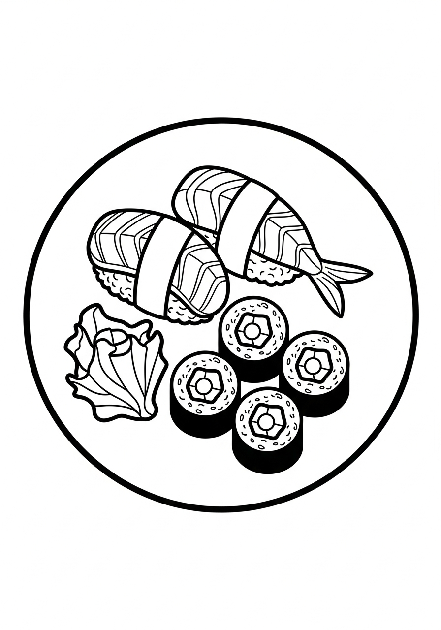 Simple sushi platter from above coloring page