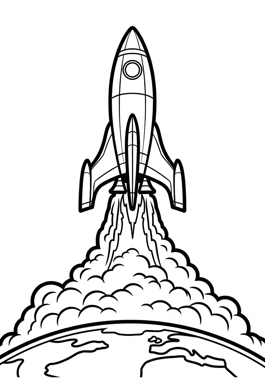 Rocket Ship Coloring Pages 24 Sleek rocket blasting off from Earth coloring page