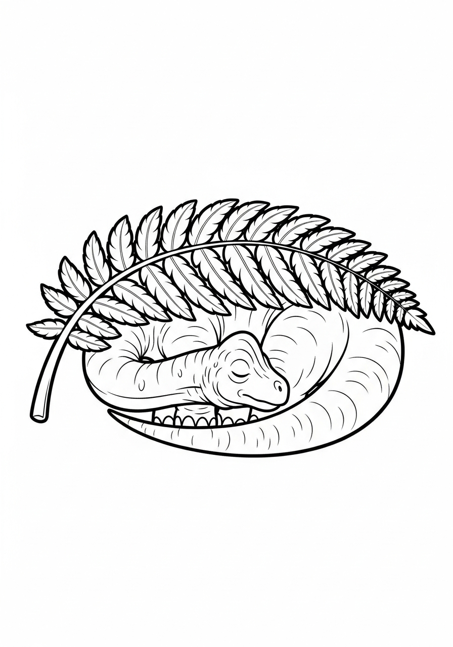 Brachiosaurus Coloring Pages 23 Sleeping Brachiosaurus under fern leaf coloring page