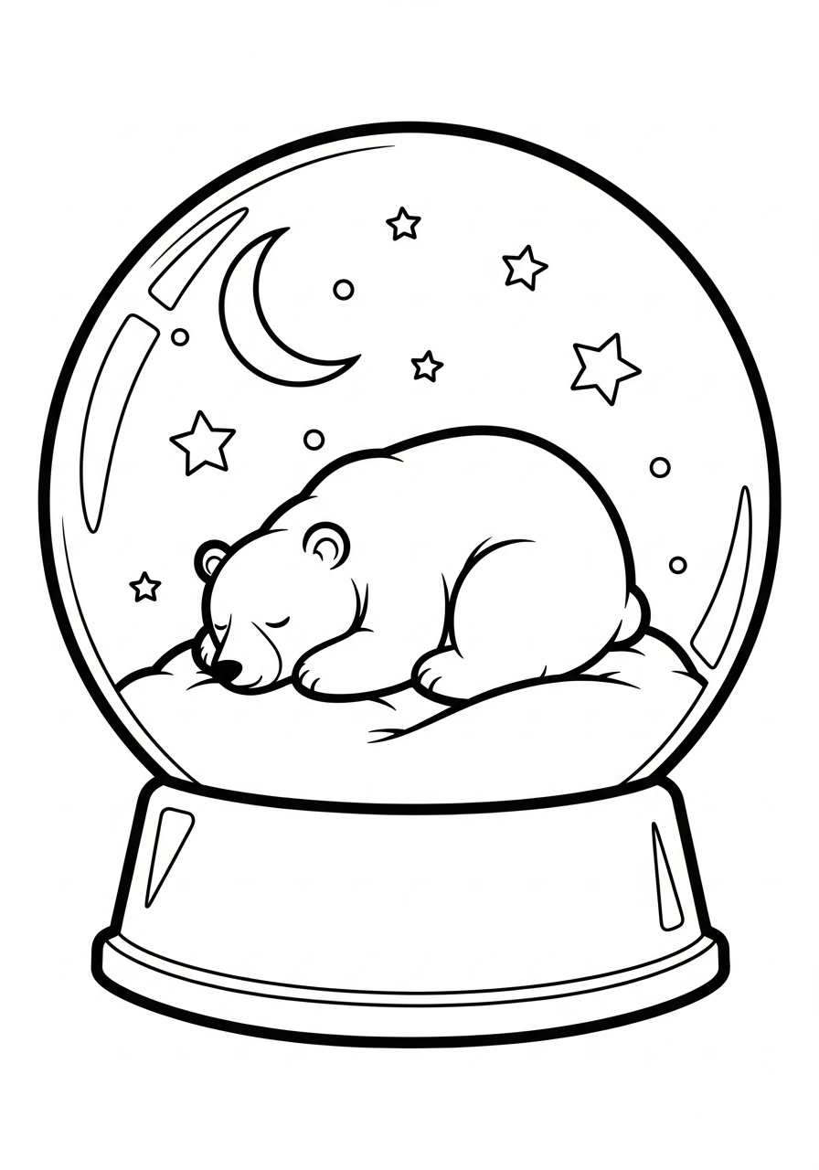 Sleeping polar bear snow globe coloring page