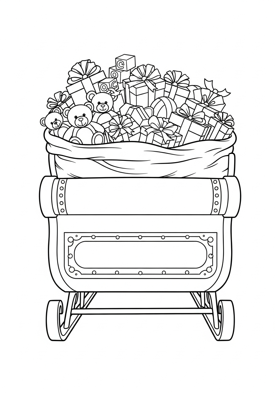 Santa Sleigh Coloring Pages 10 Sleigh filled with toy sack coloring page