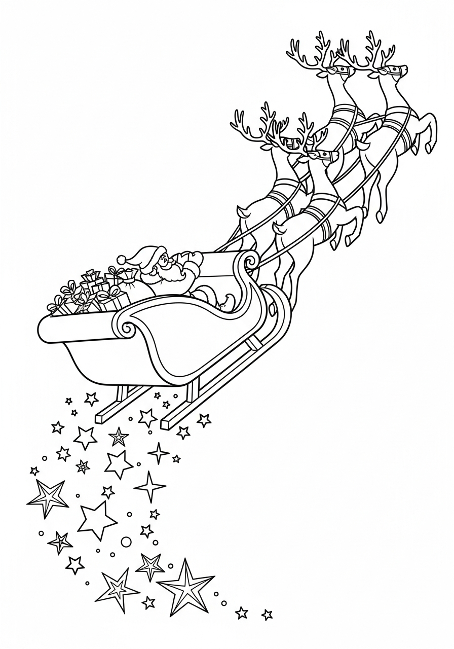 Santa Sleigh Coloring Pages 7 Sleigh leaving magic star trail coloring page