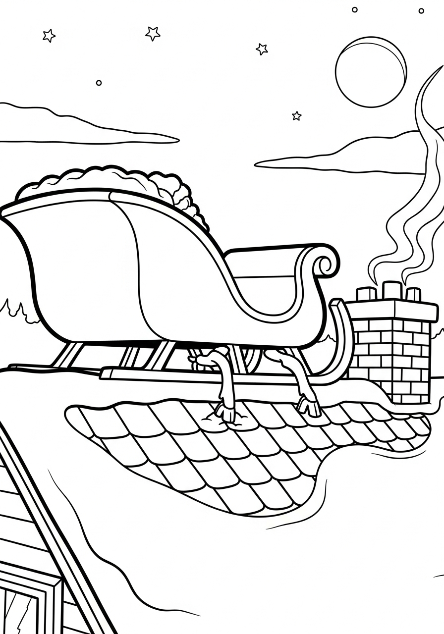 Santa Sleigh Coloring Pages 5 Sleigh parked on snowy rooftop coloring page