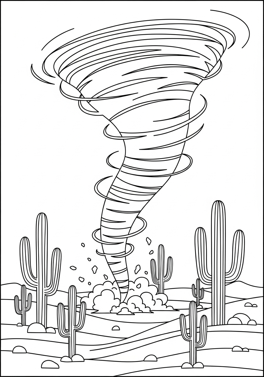 Small dust devil in desert coloring page
