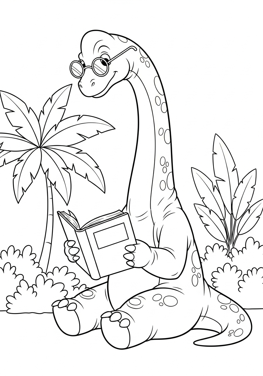Brachiosaurus Coloring Pages 24 Smart Brachiosaurus wearing glasses reading book coloring page
