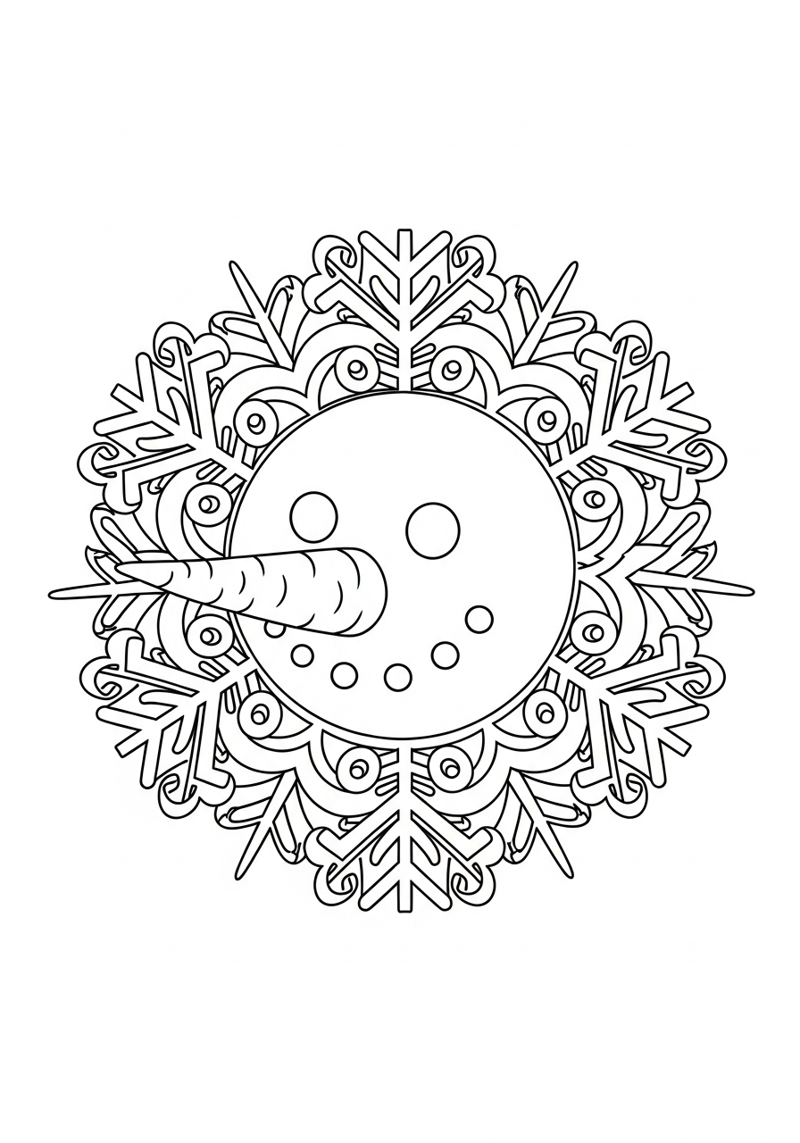 Snowman Coloring Pages 12 Snowflake and snowman mandala design coloring page