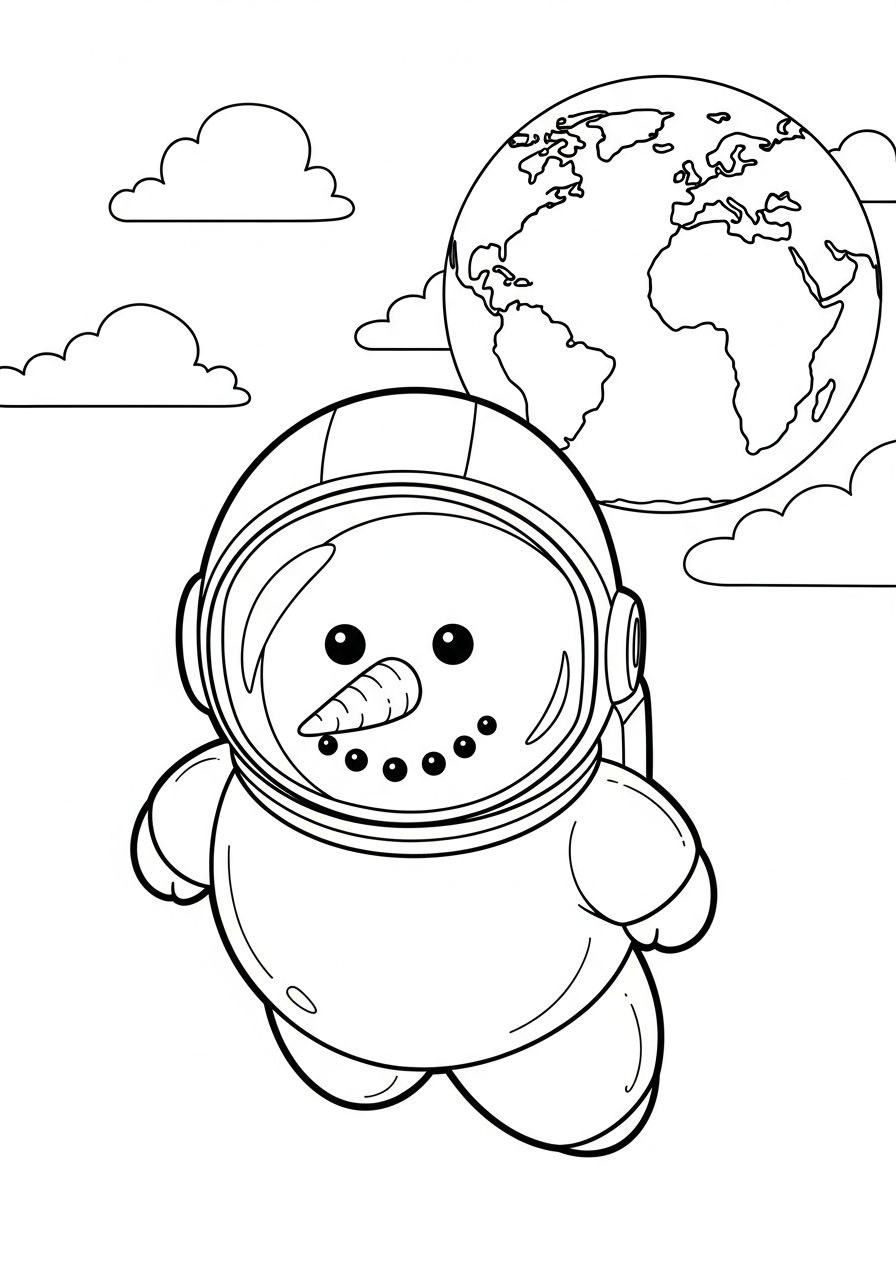 Snowman Coloring Pages 13 Snowman astronaut floating in space coloring page