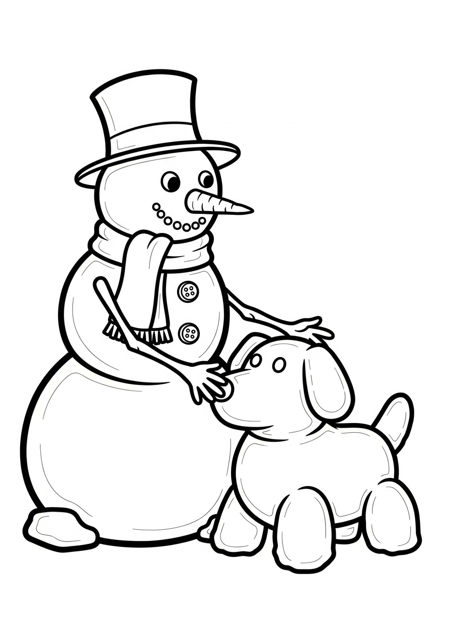 Snowman Coloring Pages 14 Snowman building a small snow-dog coloring page