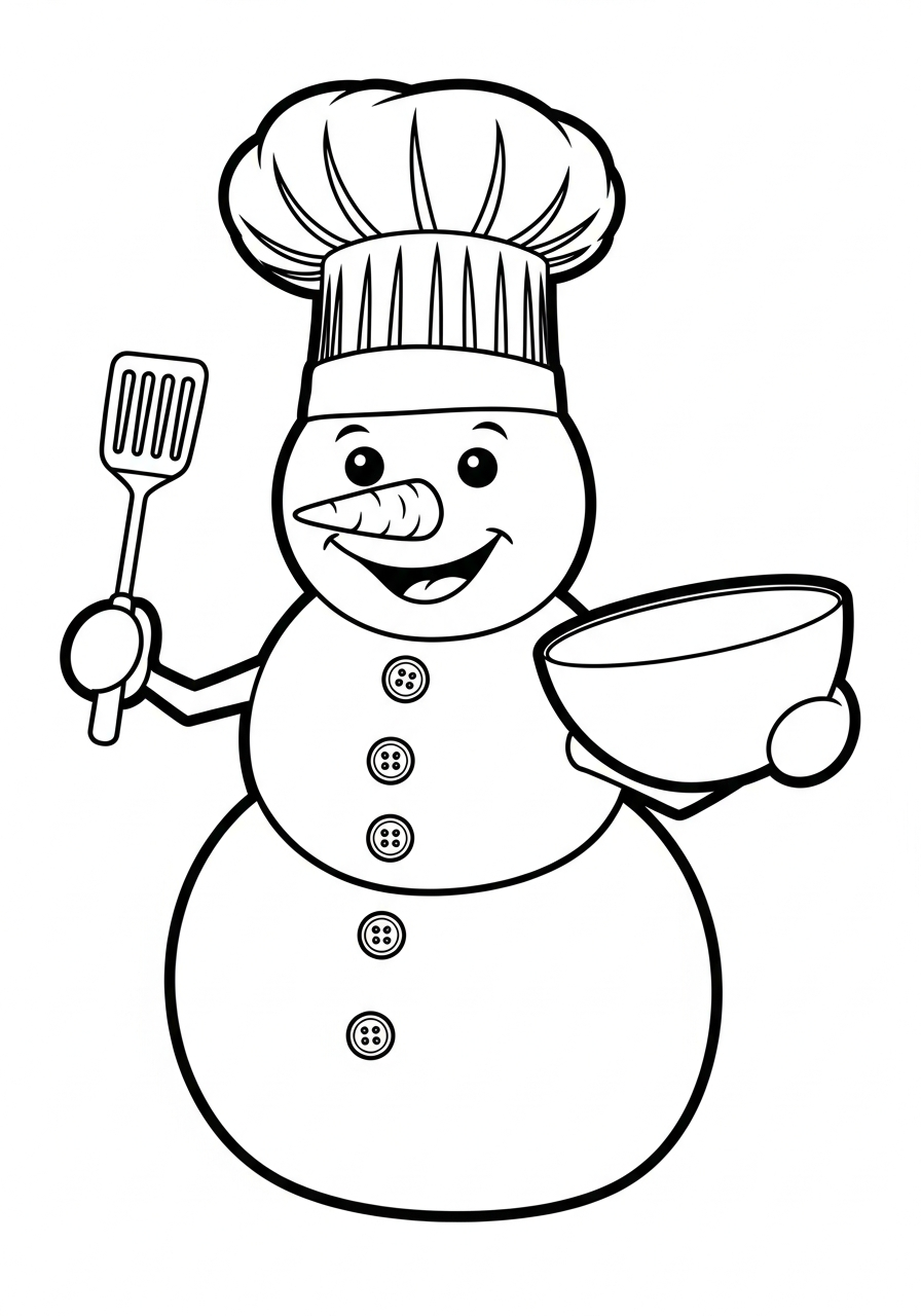 Snowman Coloring Pages 16 Snowman chef with hat and spatula coloring page