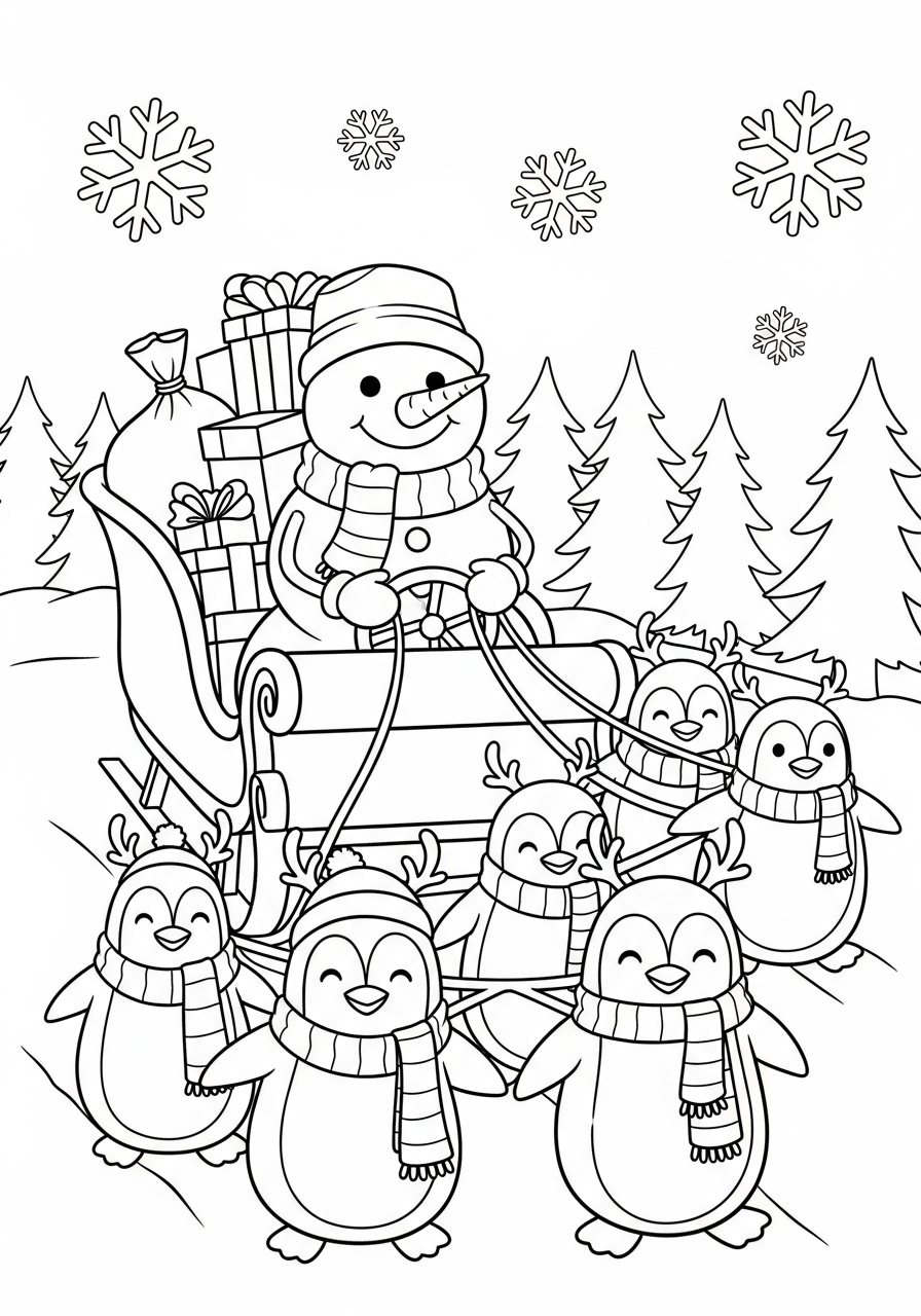 Santa Sleigh Coloring Pages 3 Snowman driving the Santa sleigh coloring page