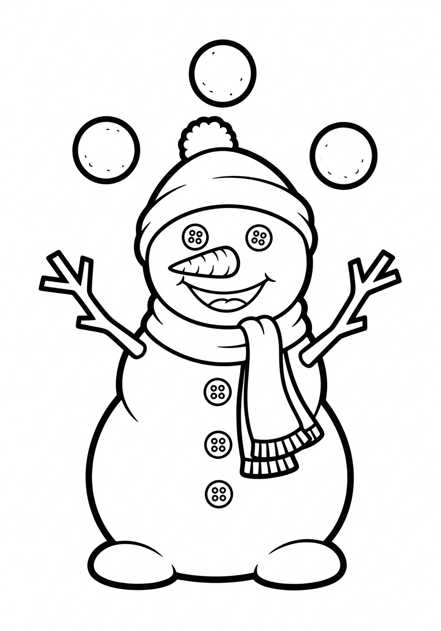 Snowman Coloring Pages 20 Snowman juggling three snowballs coloring page