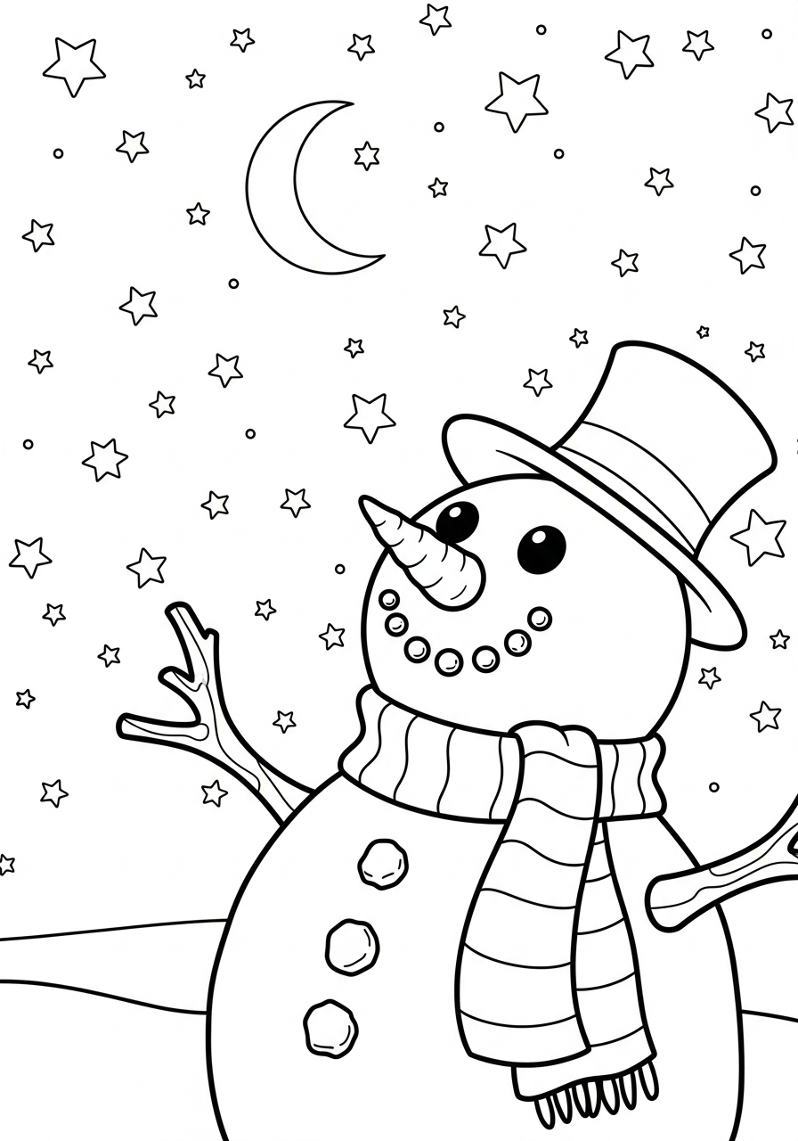 Snowman Coloring Pages 22 Snowman looking at night sky coloring page