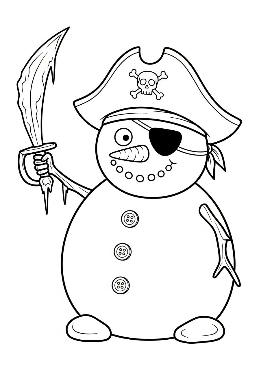 Snowman Coloring Pages 23 Snowman pirate with eyepatch and hat coloring page