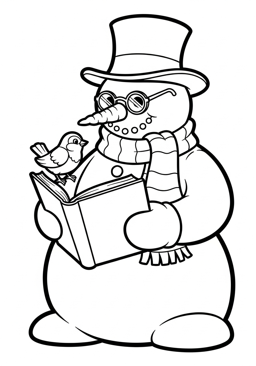 Snowman Coloring Pages 24 Snowman reading a book to bird coloring page