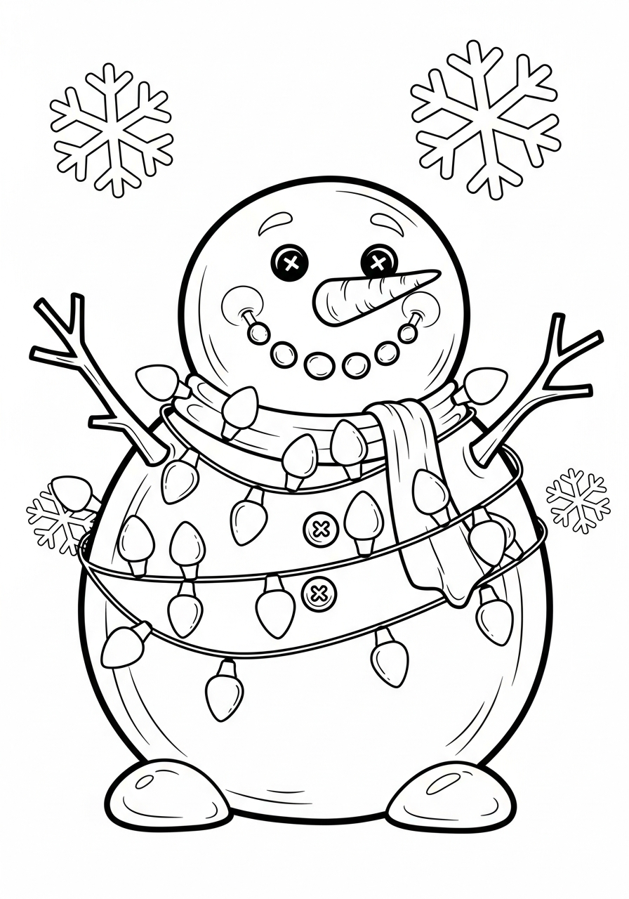 Christmas Light Coloring Pages 23 Snowman wearing lights as scarf coloring page