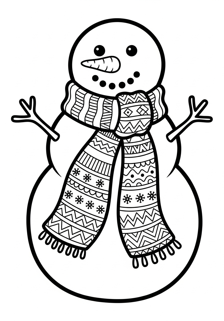Snowman Coloring Pages 25 Snowman with detailed patterned scarf coloring page