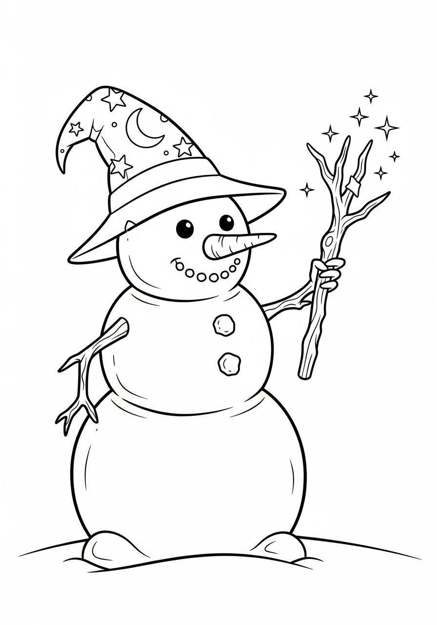 Snowman Coloring Pages 27 Snowman wizard with magic wand coloring page