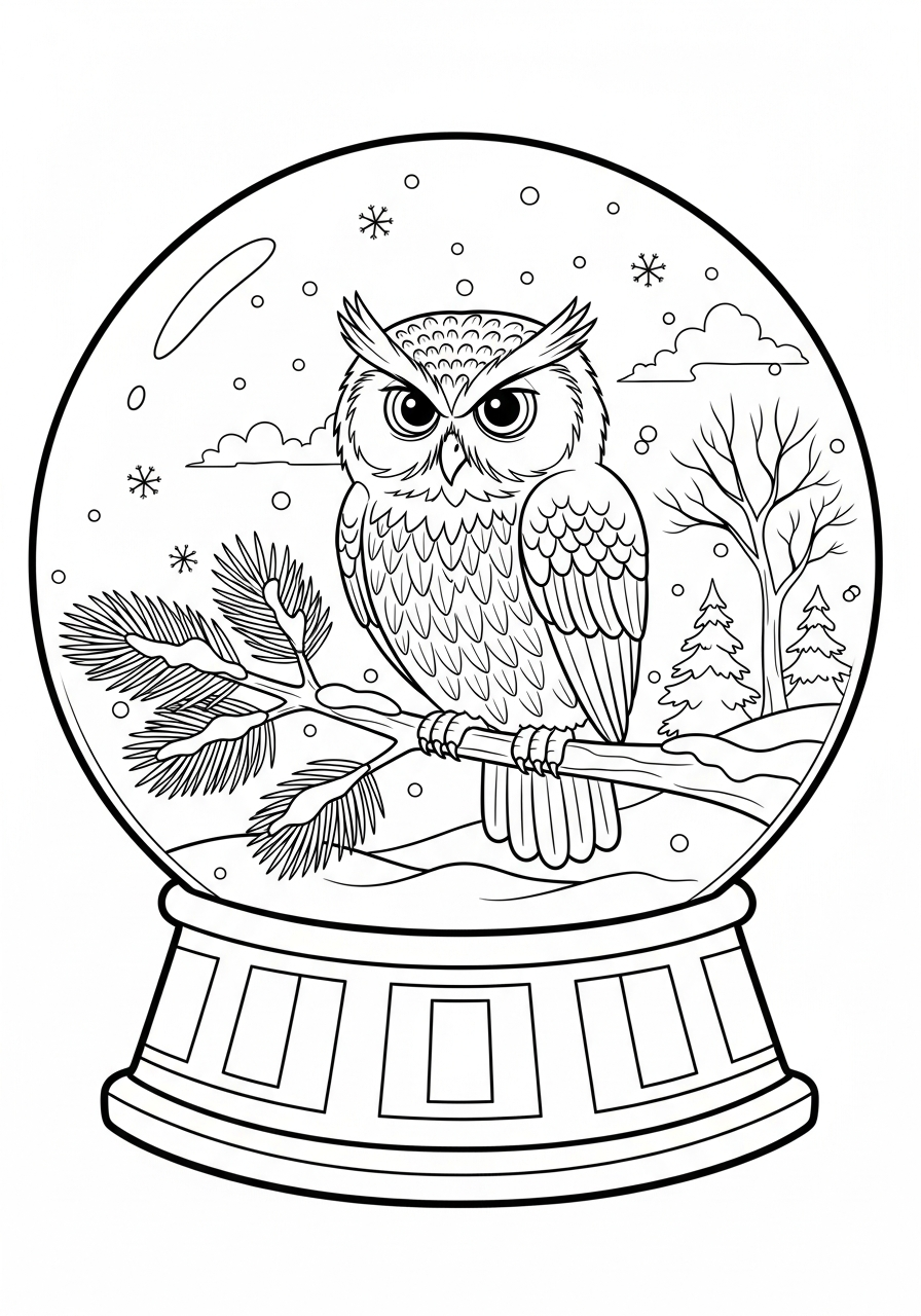 Snowy owl inside glass globe coloring page