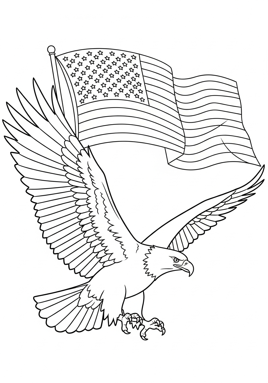 Veterans Day Coloring Pages 22 Soaring eagle with American flag coloring page