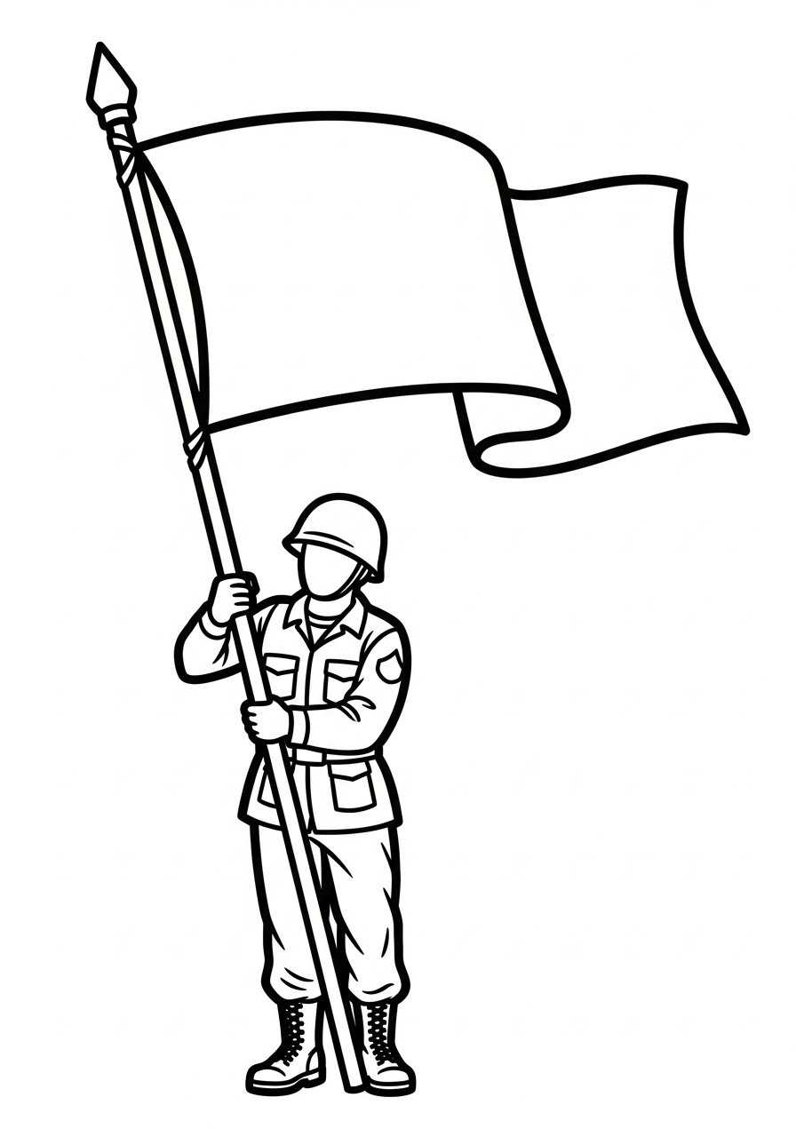 Soldier Coloring Pages 21 Soldier holding a large flag coloring page