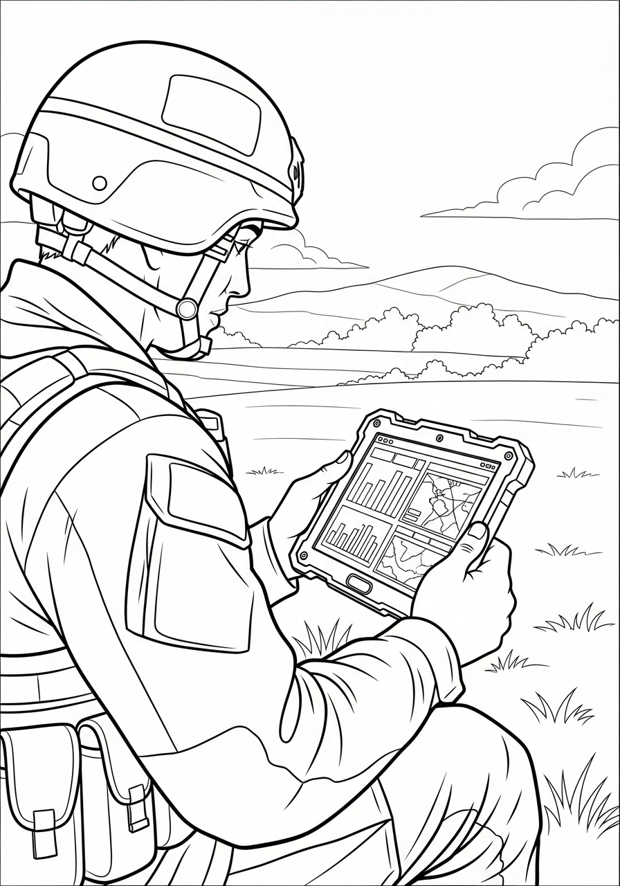 Soldier Coloring Pages 22 Soldier in field with tablet coloring page