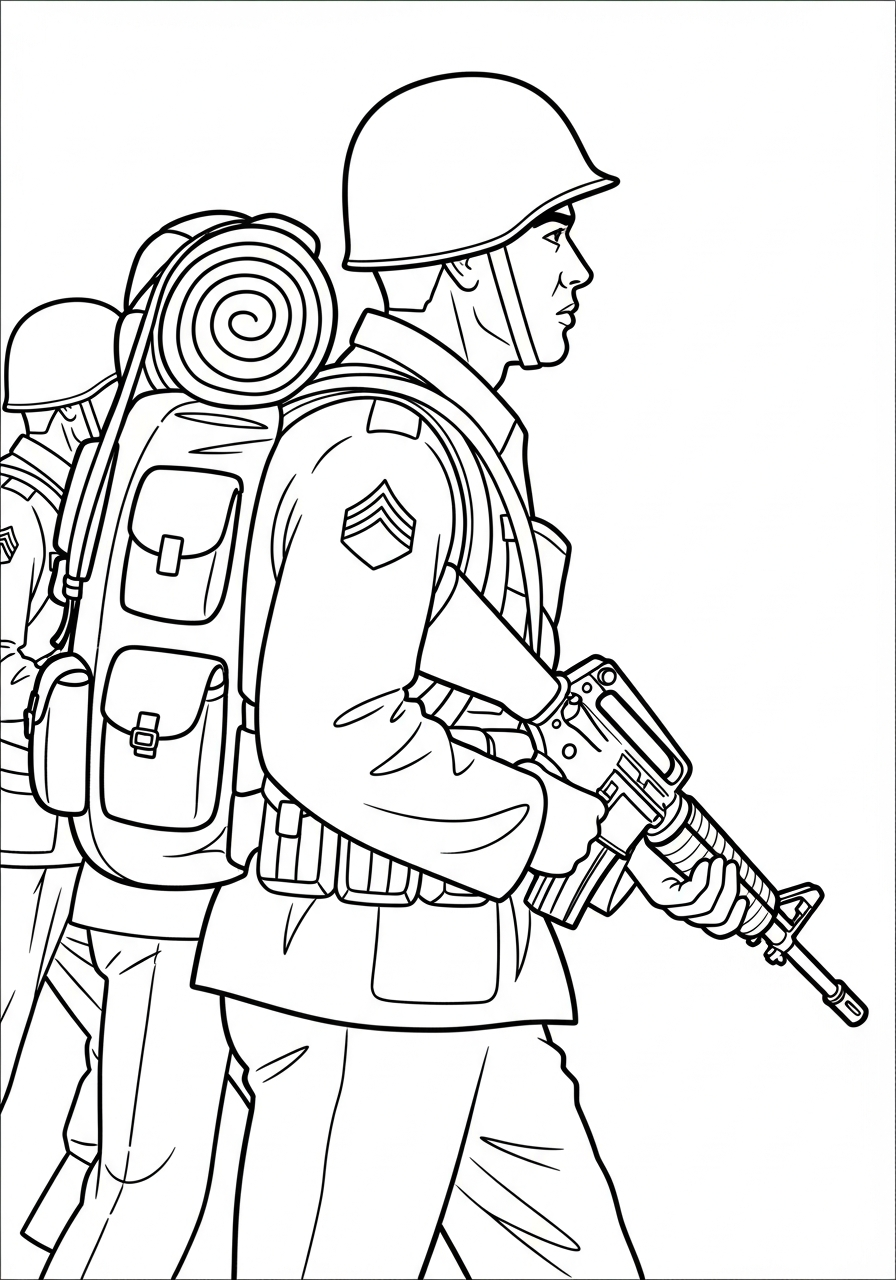 Soldier Coloring Pages 27 Soldier marching with backpack coloring page