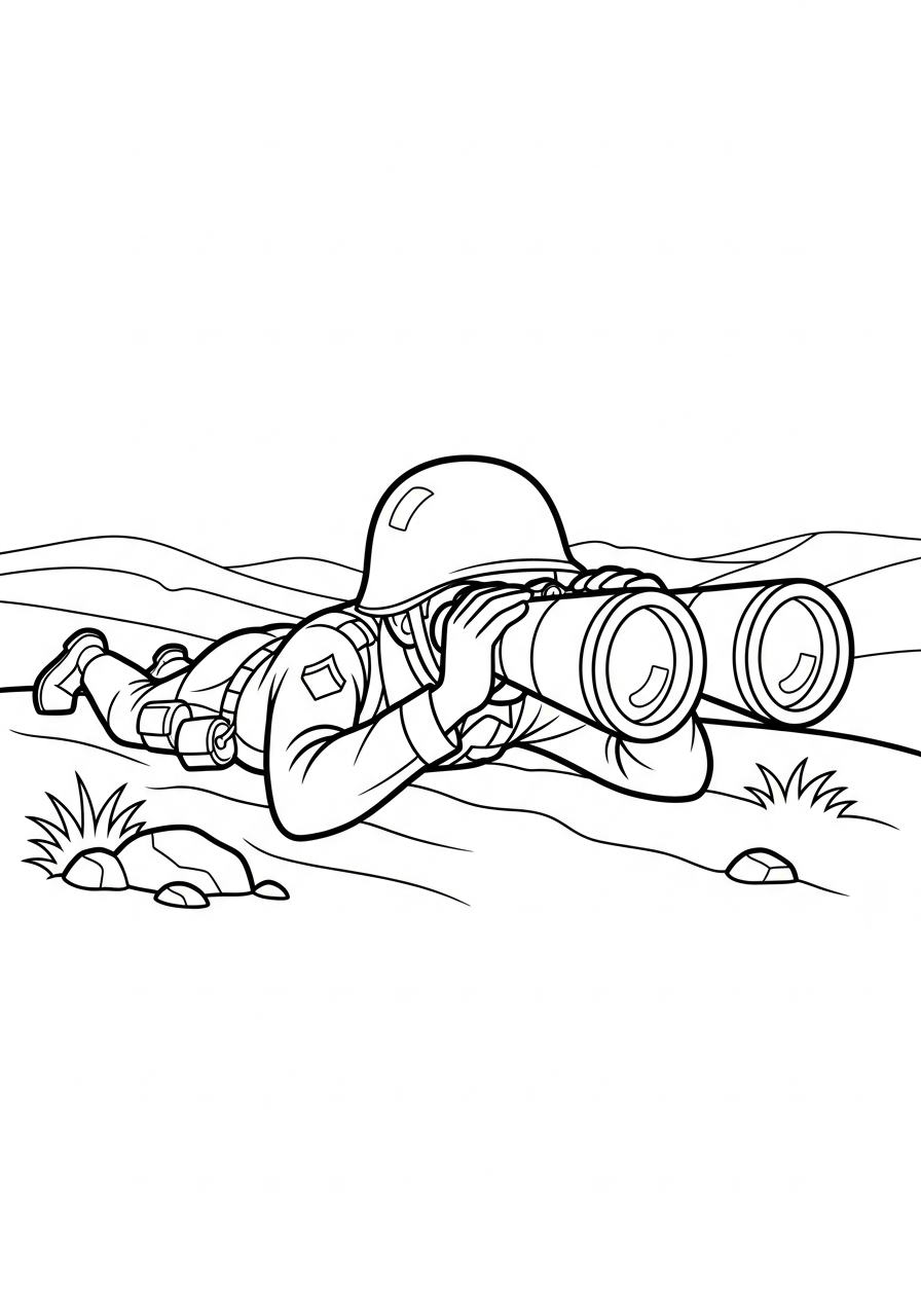 Soldier Coloring Pages 28 Soldier on hill with binoculars coloring page