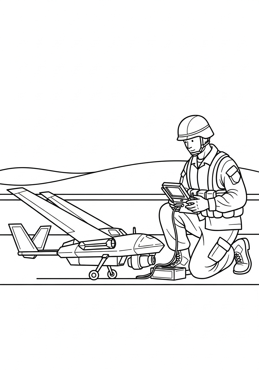 Soldier Coloring Pages 29 Soldier operating a small drone coloring page