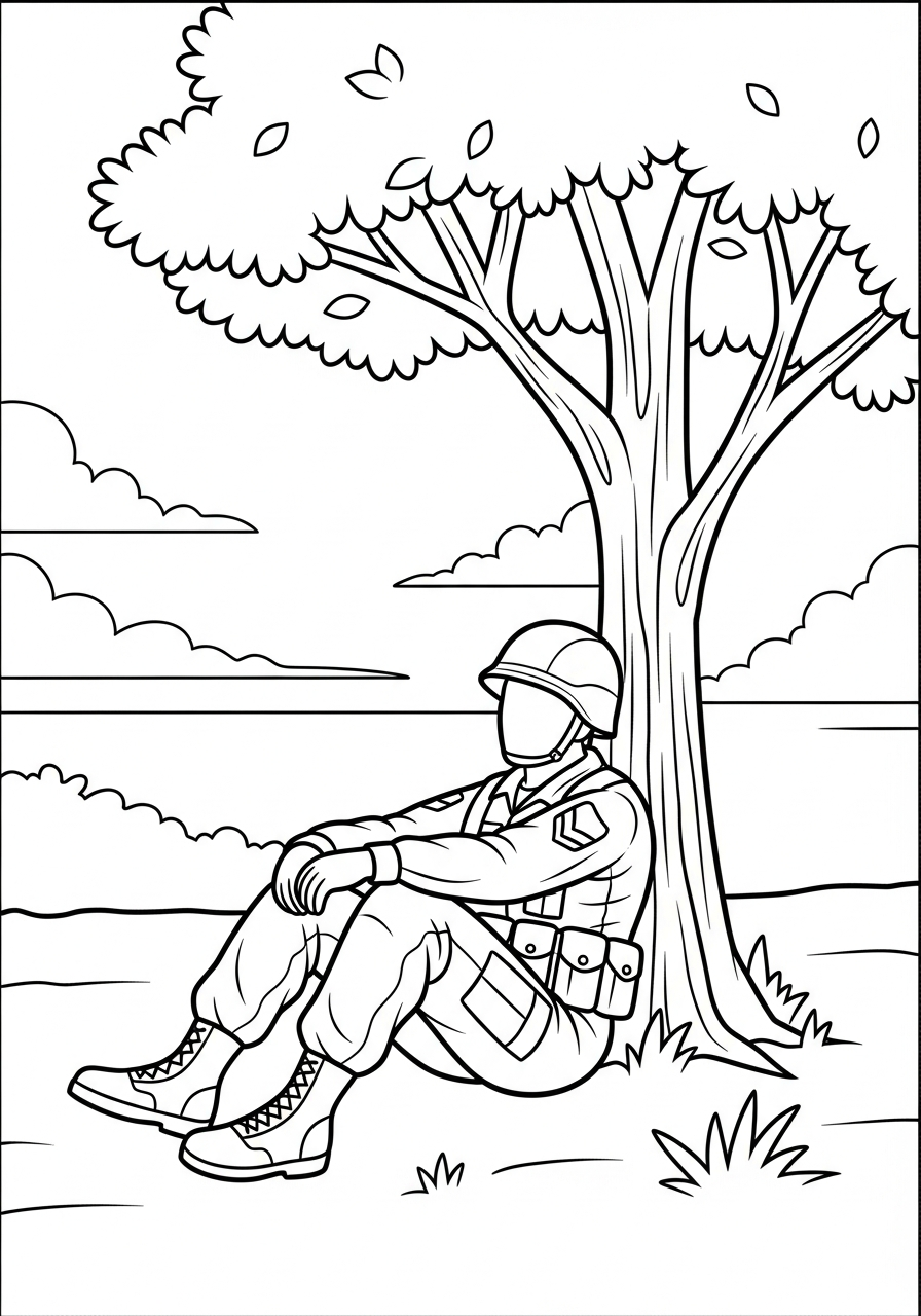 Soldier Coloring Pages 30 Soldier resting against tree coloring page