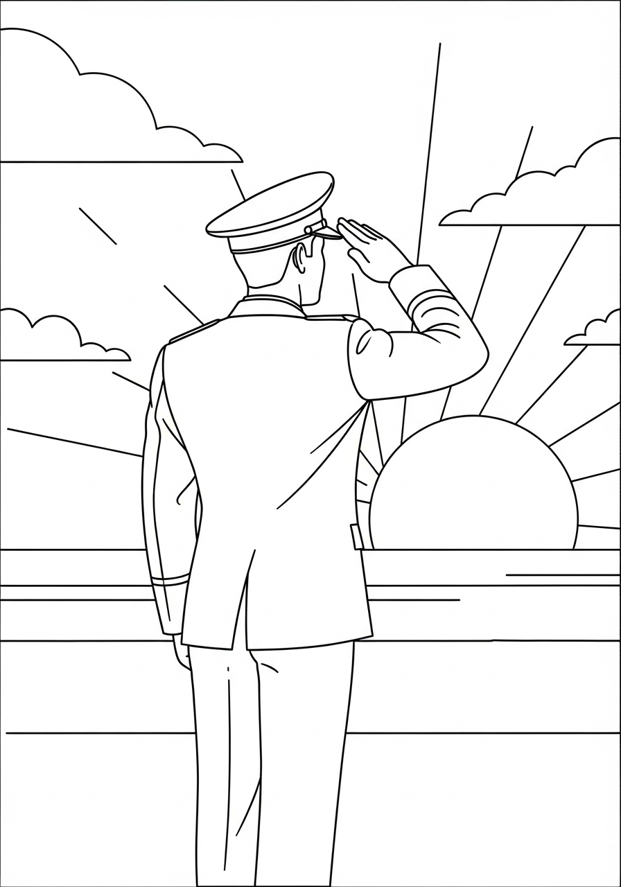 Veterans Day Coloring Pages 23 Soldier saluting silhouette at sunset coloring page