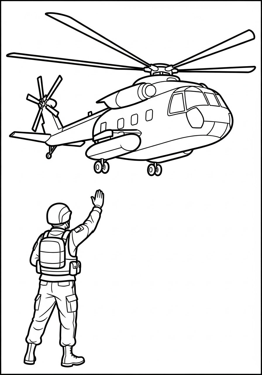 Soldier Coloring Pages 31 Soldier signaling to helicopter coloring page