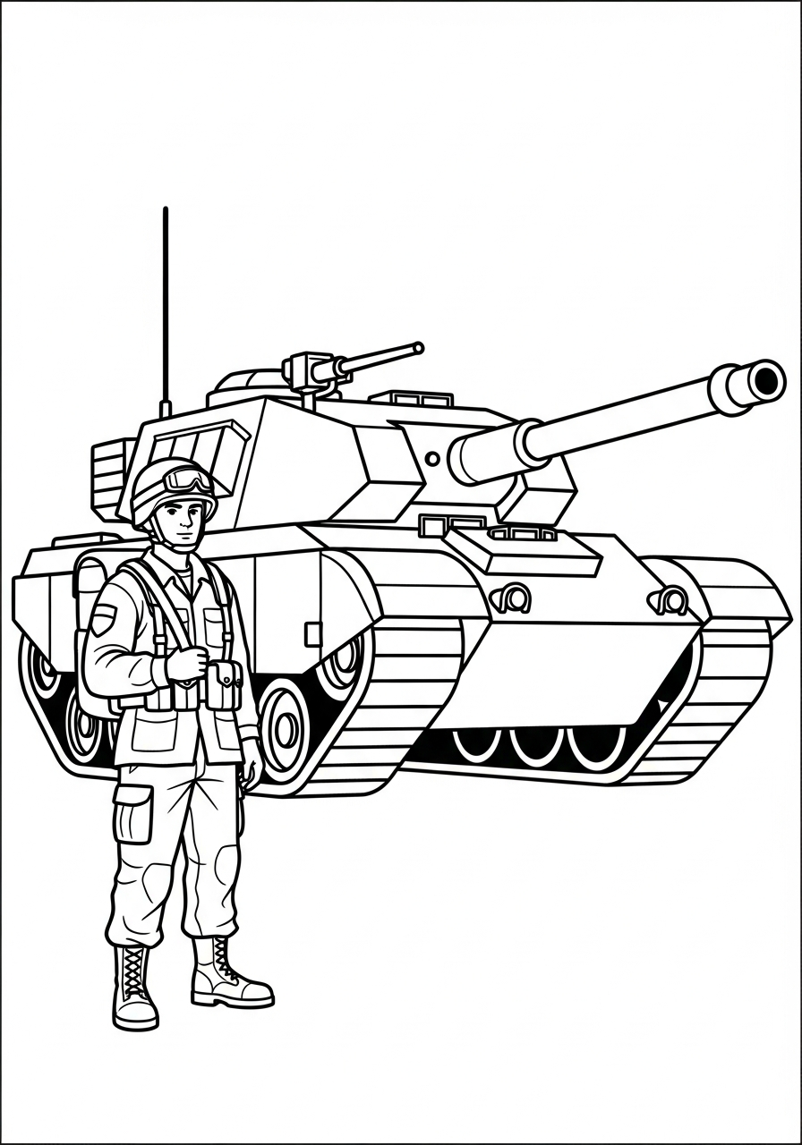 Soldier Coloring Pages 32 Soldier standing by a tank coloring page