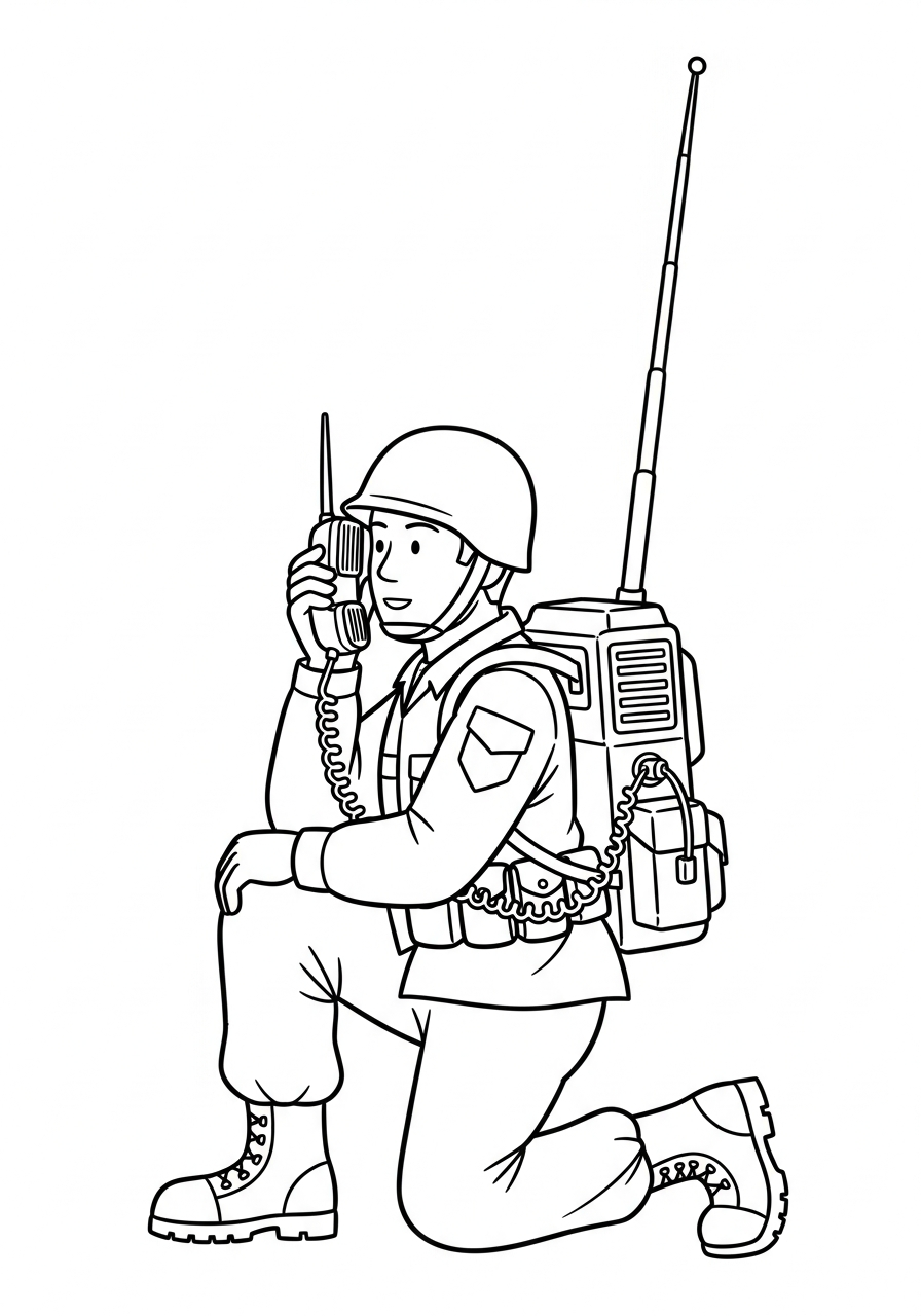 Soldier Coloring Pages 33 Soldier using a radio coloring page