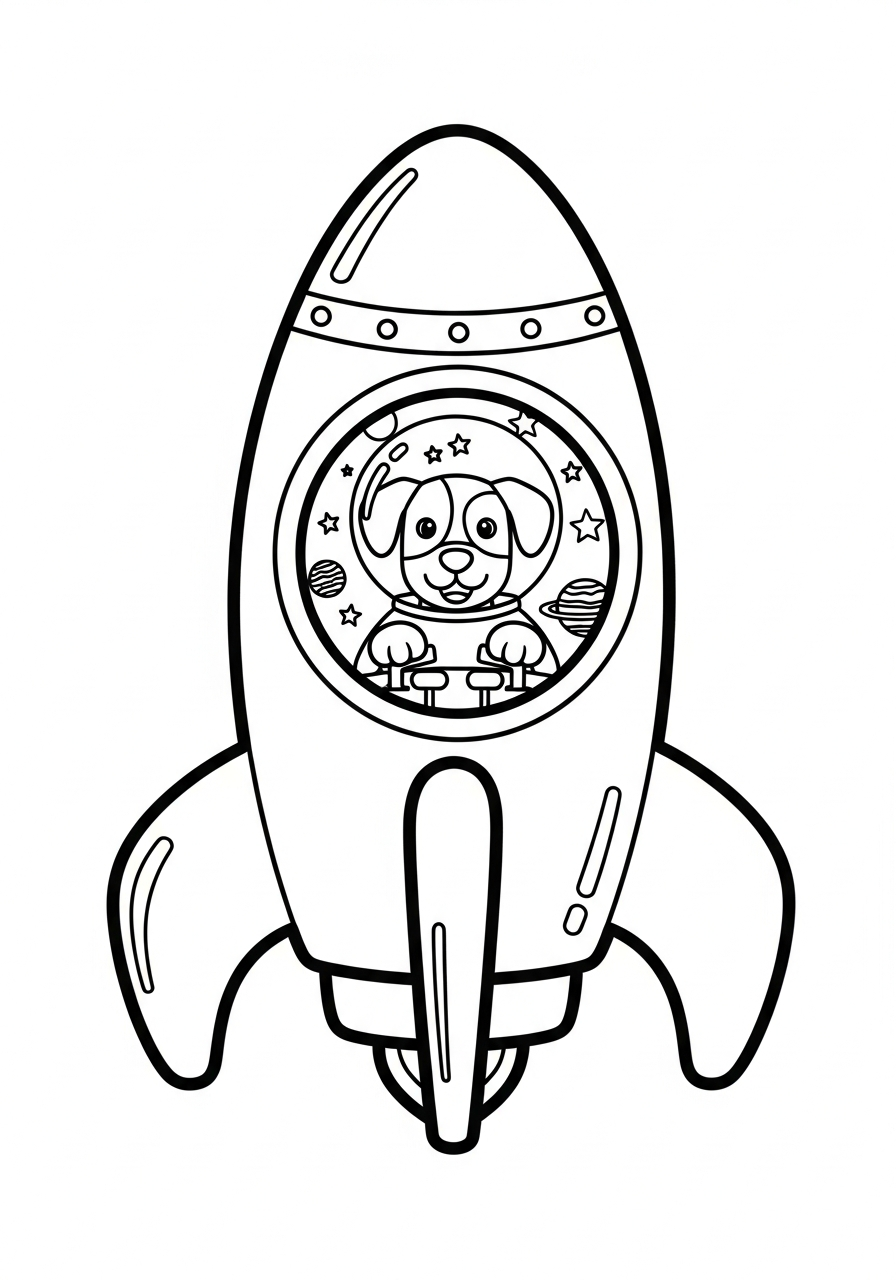 Rocket Ship Coloring Pages 25 Space dog in a bone rocket coloring page