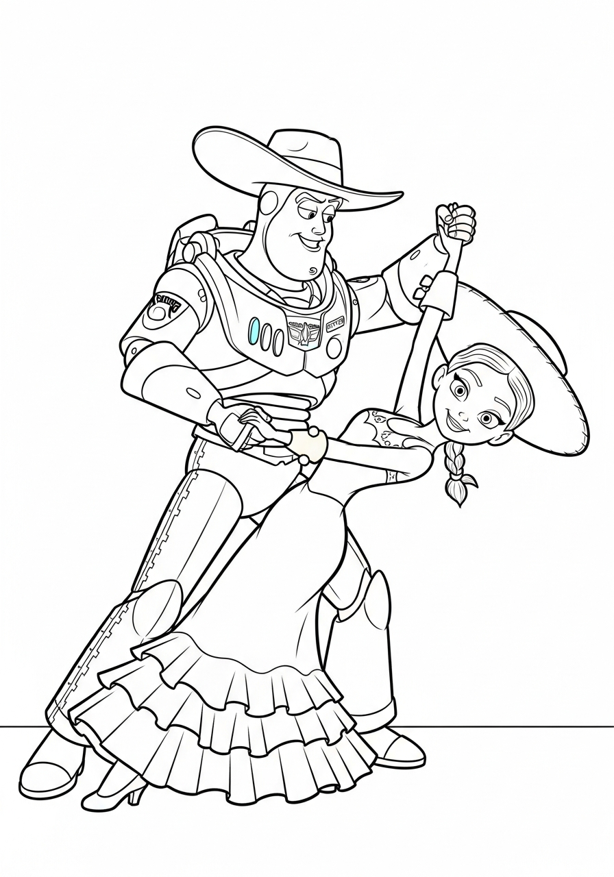Buzz Lightyear Coloring Pages 28 Spanish Buzz Lightyear dancing with Jessie coloring page