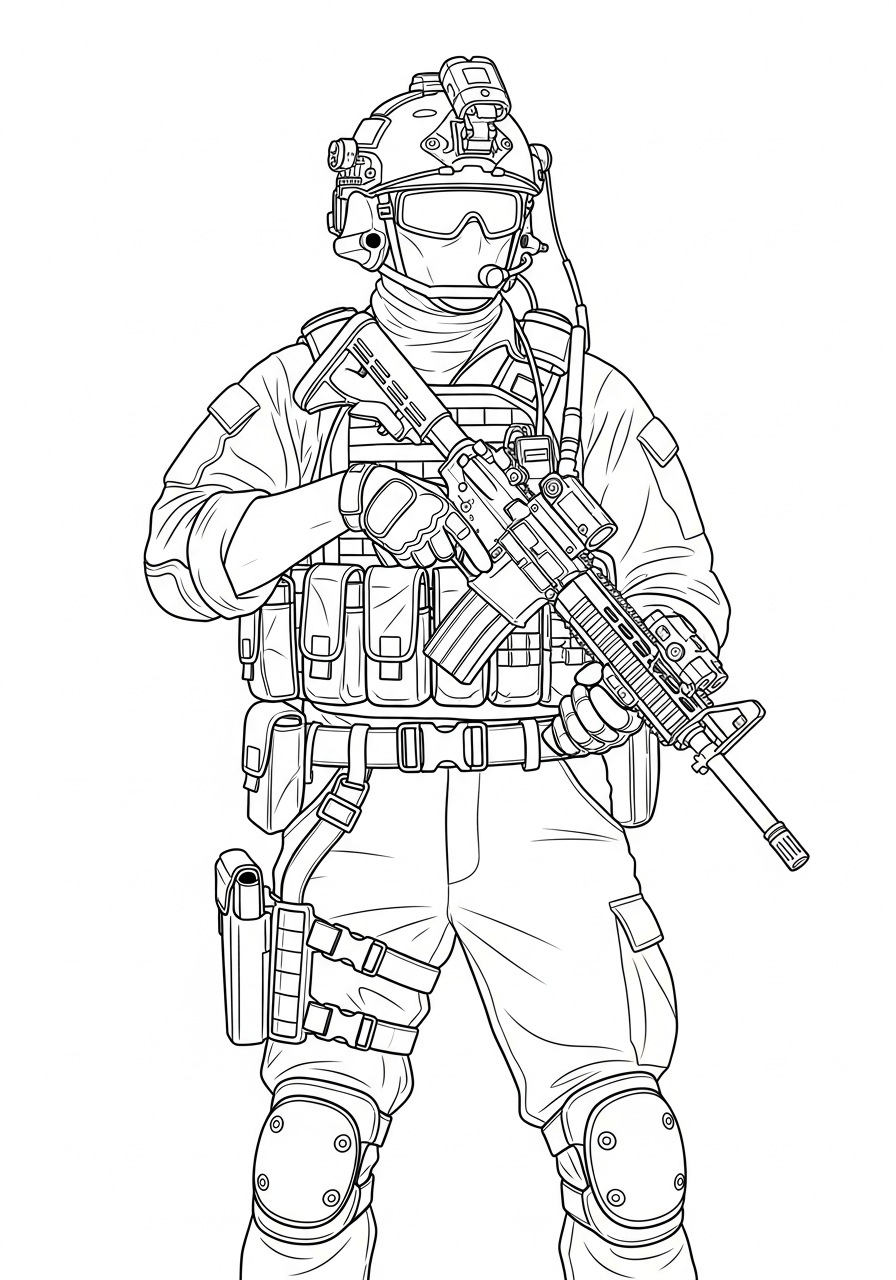 Soldier Coloring Pages 36 Special forces soldier advanced gear coloring page