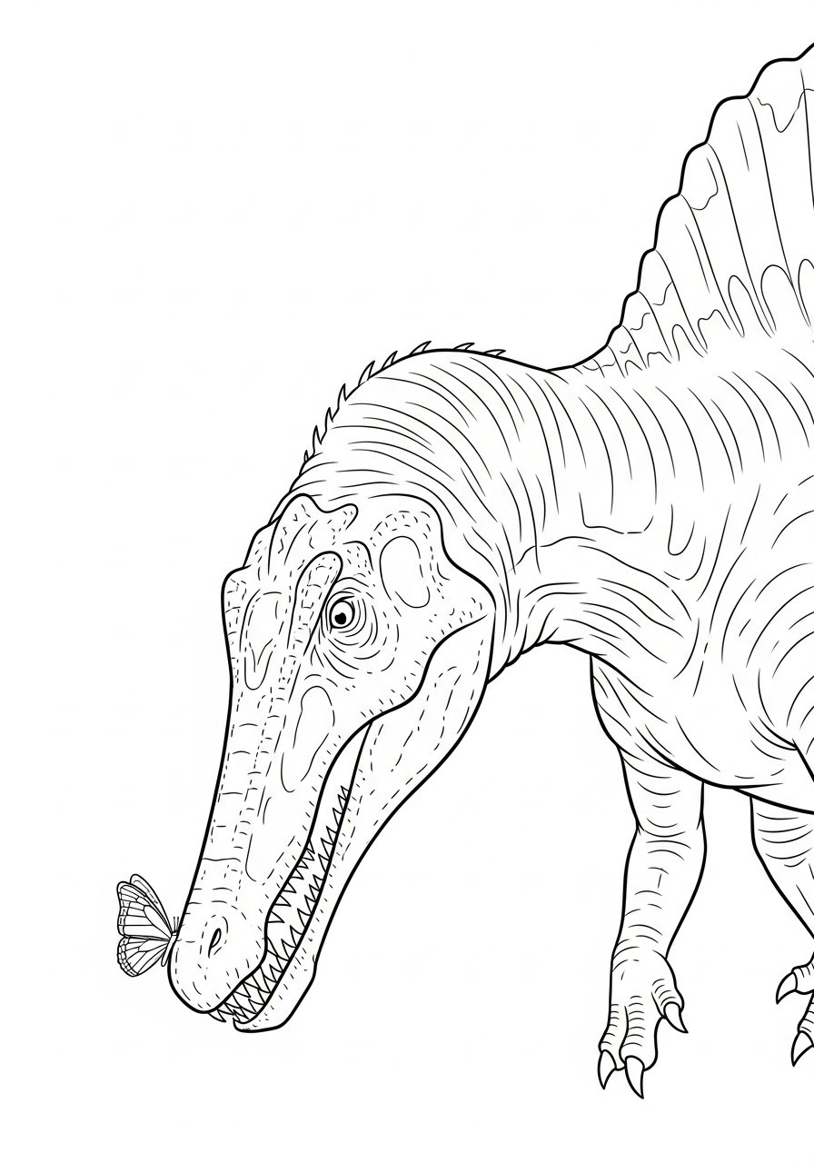 Spinosaurus and butterfly coloring page