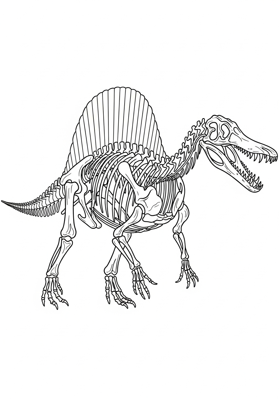 Spinosaurus fossil skeleton museum coloring page