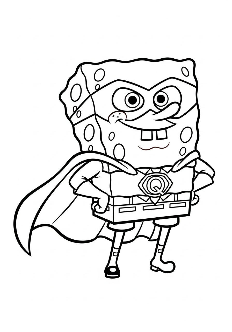 Spongebob dressed as superhero wearing cape coloring page