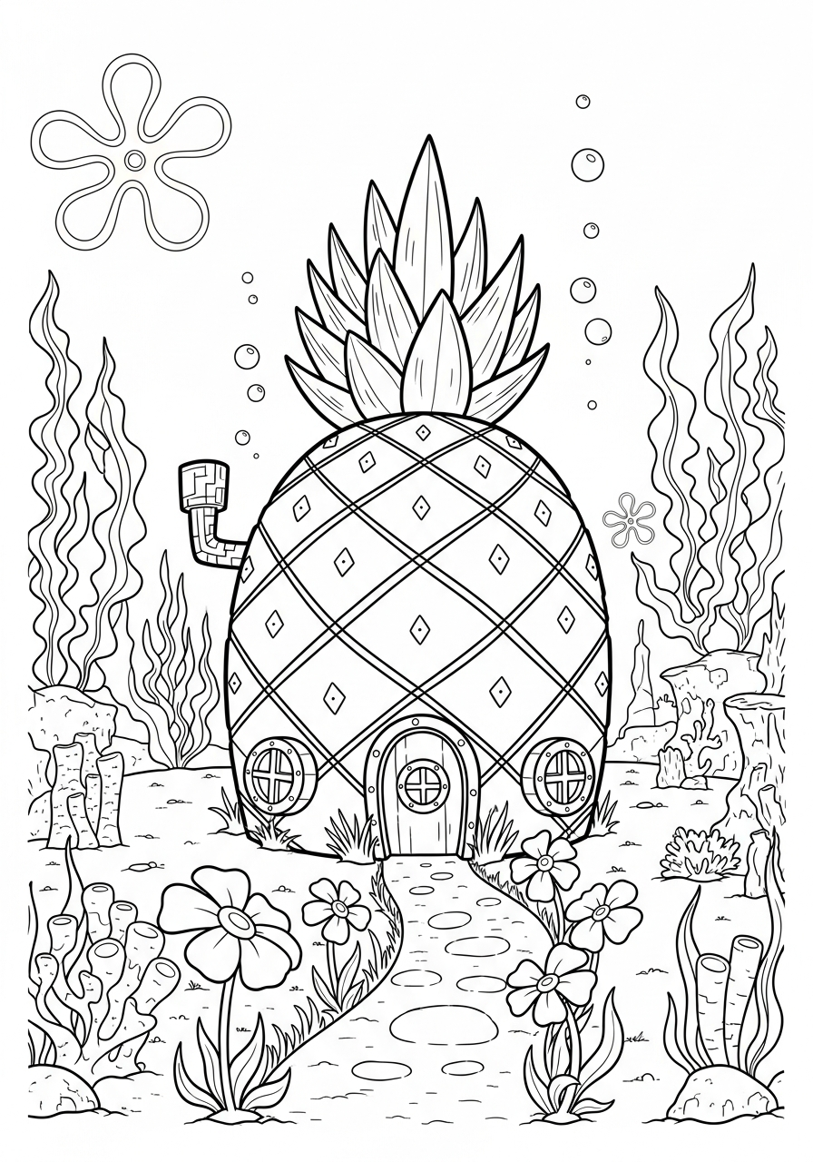Spongebob’s pineapple house under the sea coloring page